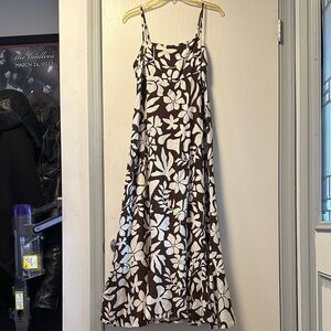 Brown and White Floral Spaghetti-Strap Maxi Dress